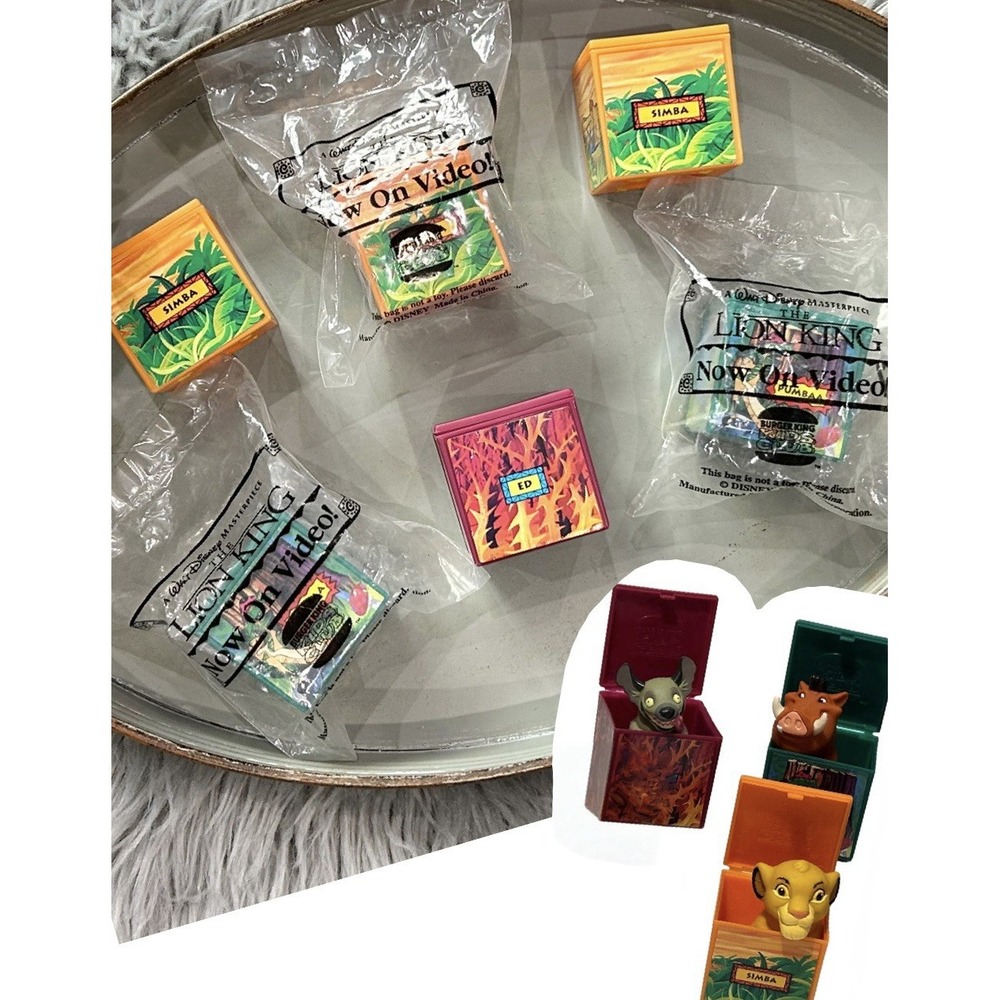 Vintage 1995 Burger King Lion‎ King Puppet Boxes Set Of Six Happy Meal Toys